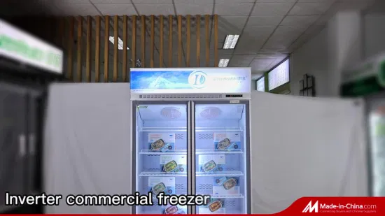 Venda por grosso de refrigeração dinâmica dupla porta de vidro transparente frigorífico congelador com compressor inversor