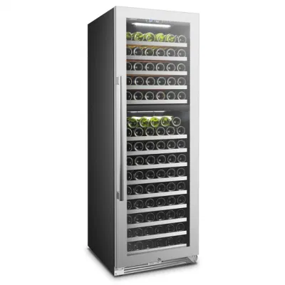 Geladeira de vinho de zona dupla/refrigerador de vinho/geladeira de vinho com prateleiras frontais Ss e luz LED