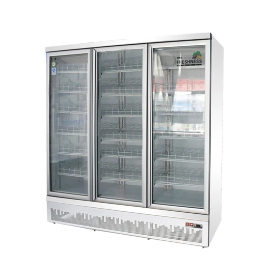 Compressor 1400 litros de refrigerador vertical com exposição de bebidas de 3 portas